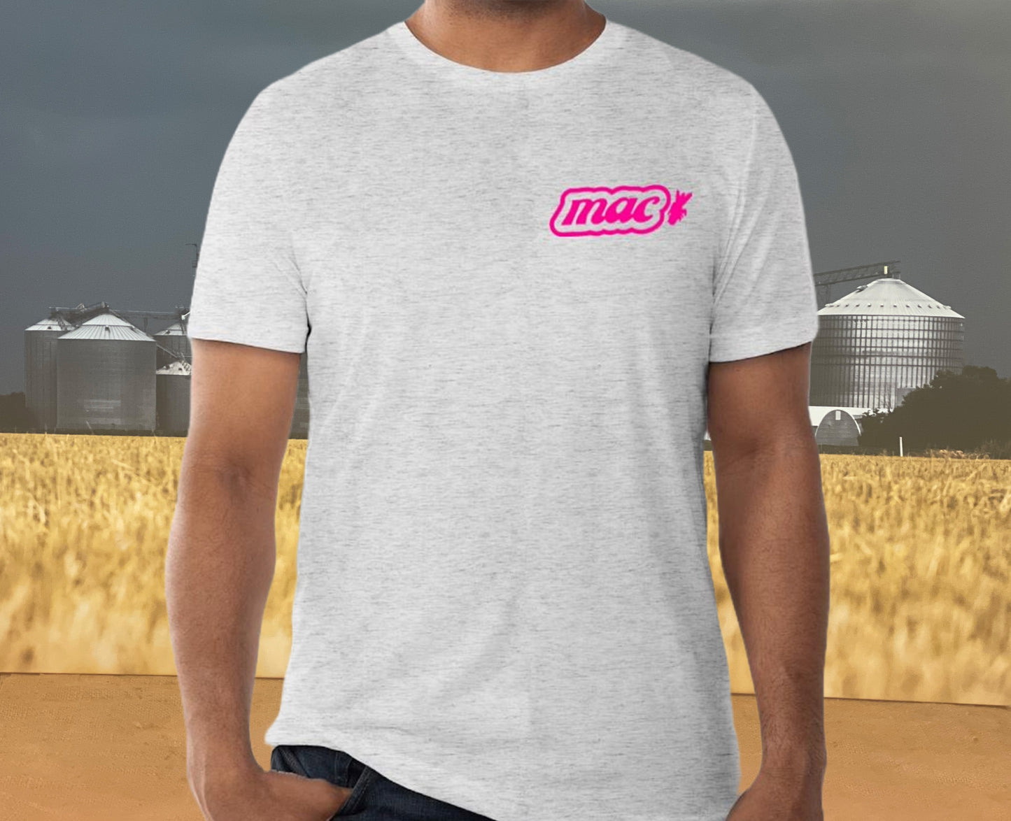 M.A.C. Support Your Local Farmers T-Shirt - HEATHER WHITE WITH PINK