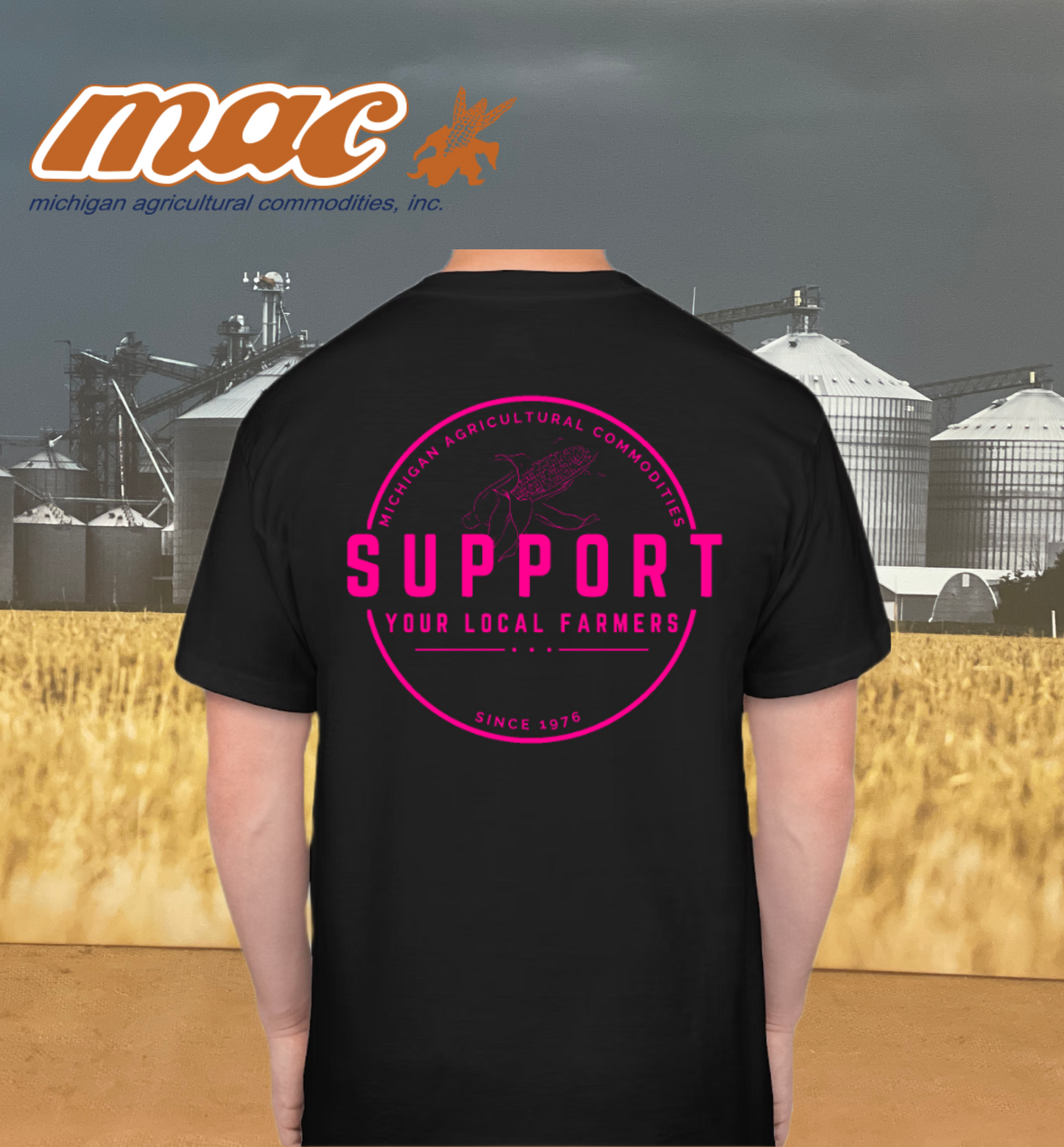M.A.C. Support Your Local Farmers T-Shirt - Black & Hot Pink