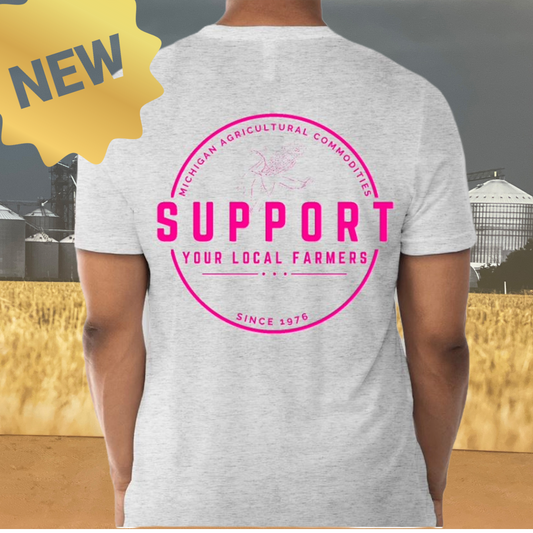 M.A.C. Support Your Local Farmers T-Shirt - HEATHER WHITE WITH PINK