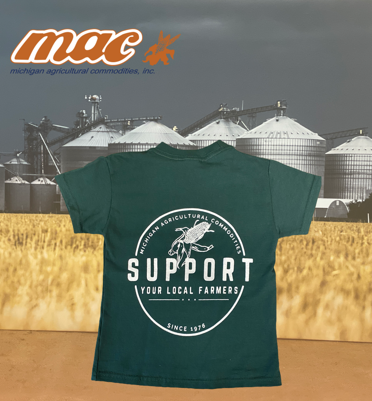 Youth M.A.C. Support Your Local Farmers T-Shirt - Forest Green