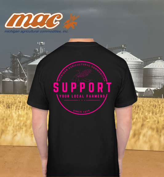 M.A.C. Support Your Local Farmers T-Shirt - Black & Hot Pink