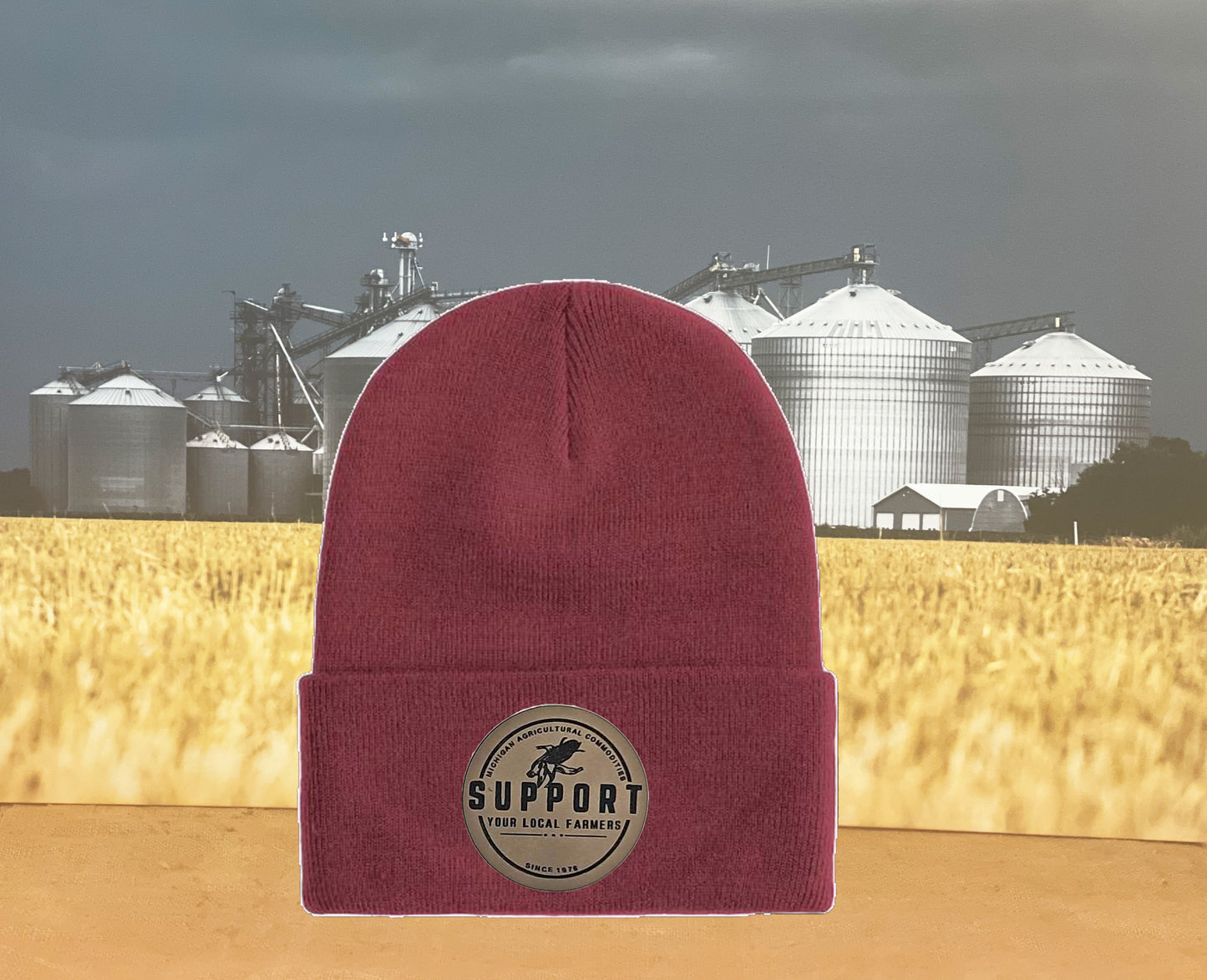 SUPPORT YOUR LOCAL FARMER PATCH KNIT HAT - MAROON
